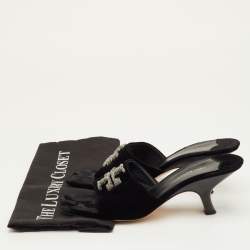 Pre Owned Tory Burch Size 39 Black Crystal Embellished Velvet Mules