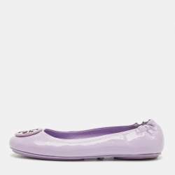 Pre Owned Tory Burch Minnie Size 37 Purple Patent Leather Scrunch Ballet Flats