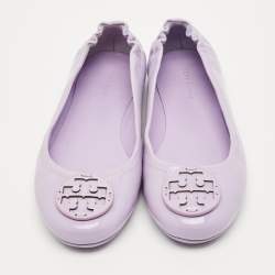 Pre Owned Tory Burch Minnie Size 37 Purple Patent Leather Scrunch Ballet Flats