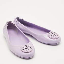 Pre Owned Tory Burch Minnie Size 37 Purple Patent Leather Scrunch Ballet Flats