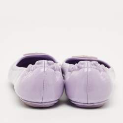 Pre Owned Tory Burch Minnie Size 37 Purple Patent Leather Scrunch Ballet Flats