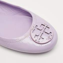 Pre Owned Tory Burch Minnie Size 37 Purple Patent Leather Scrunch Ballet Flats