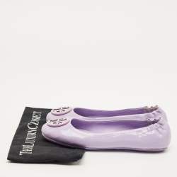 Pre Owned Tory Burch Minnie Size 37 Purple Patent Leather Scrunch Ballet Flats