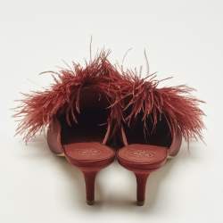 Pre Owned حذاء ميول مزين بالكريستال ريش ساتان  بورجوندي توري برش إلودي مقاس 39.5