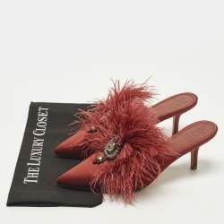 Pre Owned حذاء ميول مزين بالكريستال ريش ساتان بورجوندي توري برش إلودي مقاس 39.5