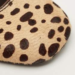 Pre Owned حذاء كعب عالي توري برش كعب مربع سميك شعر العجل نقشة النمر بني / بيج مقاس 37