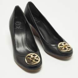 Pre Owned حذاء كعب عالي توري برش كعب روكي جلد لامع أسود مقاس 38