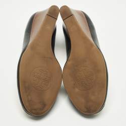 Pre Owned حذاء كعب عالي توري برش كعب روكي جلد لامع أسود مقاس 38