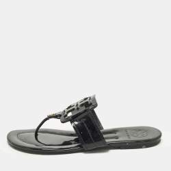 Pre Owned حذاء فلات بأصبع توري برش ميلر جلد لامع أسود مقاس 38.5