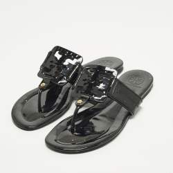 مملوكة مسبقًا حذاء فلات بأصبع توري برش ميلر جلد لامع أسود مقاس 38.5