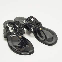 مملوكة مسبقًا حذاء فلات بأصبع توري برش ميلر جلد لامع أسود مقاس 38.5