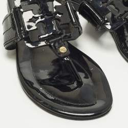 مملوكة مسبقًا حذاء فلات بأصبع توري برش ميلر جلد لامع أسود مقاس 38.5