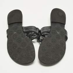 مملوكة مسبقًا حذاء فلات بأصبع توري برش ميلر جلد لامع أسود مقاس 38.5