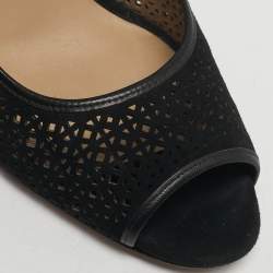 مملوكة مسبقًا حذاء كعب عالي توري بورش إلينور سويد مقصوص بالليزر أسود مقدمة مفتوحة كعب 90 مم مقاس 40