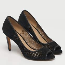 مملوكة مسبقًا حذاء كعب عالي توري بورش إلينور سويد مقصوص بالليزر أسود مقدمة مفتوحة كعب 90 مم مقاس 40