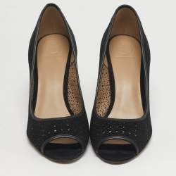 مملوكة مسبقًا حذاء كعب عالي توري بورش إلينور سويد مقصوص بالليزر أسود مقدمة مفتوحة كعب 90 مم مقاس 40