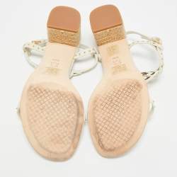 مملوكة مسبقًا صندل توري برش جيجي كعب عريض جلد بني بحزام للكاحل مقاس 36