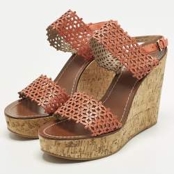 مملوكة مسبقًا صندل كعب روكي توري برش ديزي برتقالي مفرغ جلد مقاس 41.5