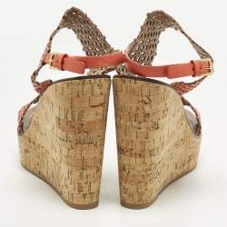 مملوكة مسبقًا صندل كعب روكي توري برش ديزي برتقالي مفرغ جلد مقاس 41.5