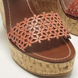 مملوكة مسبقًا صندل كعب روكي توري برش ديزي برتقالي مفرغ جلد مقاس 41.5