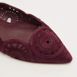 Pre Owned حذاء فلات باليه تورى برش مقدمة مدببة قصه ليزر ليلى سويدى أسود مقاس 37.5