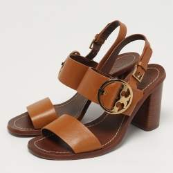 مملوكة مسبقًا صندل توري برش ثامز بكلة جلد بني مقاس مدينة 38 بحزام خلفي