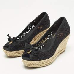 Pre Owned حذاء كعب عالي توري برش كعب روكي جلد لامع أسود مقاس 38