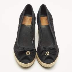 Pre Owned حذاء كعب عالي توري برش كعب روكي جلد لامع أسود مقاس 38