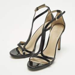 مملوكة مسبقًا صندل توري برش شيلي جلد برنيق أسود بحزام للكاحل مقاس 38.5