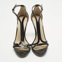 مملوكة مسبقًا صندل توري برش شيلي جلد برنيق أسود بحزام للكاحل مقاس 38.5