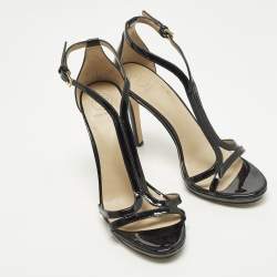 مملوكة مسبقًا صندل توري برش شيلي جلد برنيق أسود بحزام للكاحل مقاس 38.5