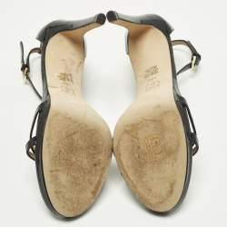 مملوكة مسبقًا صندل توري برش شيلي جلد برنيق أسود بحزام للكاحل مقاس 38.5