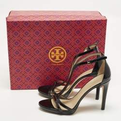 مملوكة مسبقًا صندل توري برش شيلي جلد برنيق أسود بحزام للكاحل مقاس 38.5