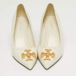 مملوكة مسبقًا حذاء كعب عالي توري برش إليانور جلد بيج كعب مربع مقاس 41