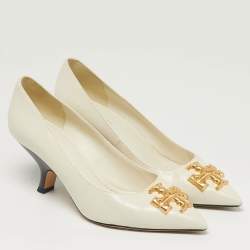 مملوكة مسبقًا حذاء كعب عالي توري برش إليانور جلد بيج كعب مربع مقاس 41