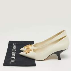 مملوكة مسبقًا حذاء كعب عالي توري برش إليانور جلد بيج كعب مربع مقاس 41