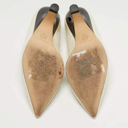 مملوكة مسبقًا حذاء كعب عالي توري برش إليانور جلد بيج كعب مربع مقاس 41