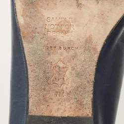 Pre Owned حذاء لوفرز توري برش جلد أزرق كحلي مقاس 37