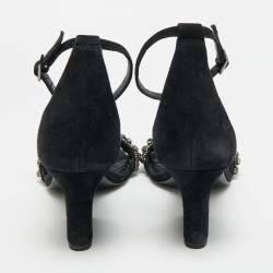 مملوكة مسبقًا Tory Burch Size 39.5 Black Suede Crystal Embellished Ankle Strap Sandals