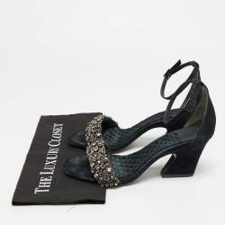 مملوكة مسبقًا Tory Burch Size 39.5 Black Suede Crystal Embellished Ankle Strap Sandals