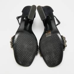 مملوكة مسبقًا Tory Burch Size 39.5 Black Suede Crystal Embellished Ankle Strap Sandals