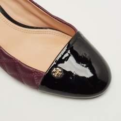 Pre Owned Tory Burch Claremont Size 41 Burgundy/Black Leather and Patent Wedge Pumps