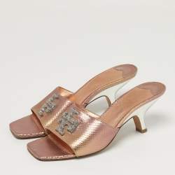 Pre Owned Tory Burch Eleanor Size 37 Metallic Snakeskin Embossed Leather Mules