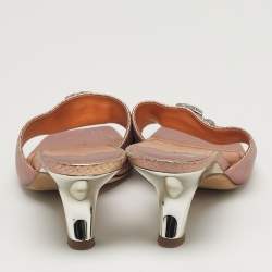 Pre Owned Tory Burch Eleanor Size 37 Metallic Snakeskin Embossed Leather Mules