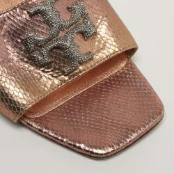 Pre Owned Tory Burch Eleanor Size 37 Metallic Snakeskin Embossed Leather Mules