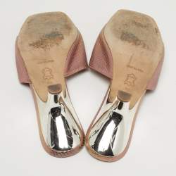 Pre Owned Tory Burch Eleanor Size 37 Metallic Snakeskin Embossed Leather Mules