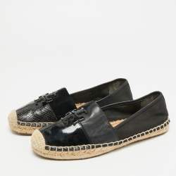 مملوكة مسبقًا حذاء إسبادريل مسطح توري برش إينيس قماش أسود وجلد مقاس 39