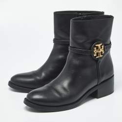 مملوكة مسبقًا Tory Burch Miller Size 38 Black Leather Ankle Length Boots