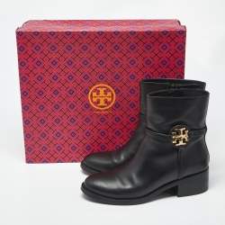 مملوكة مسبقًا Tory Burch Miller Size 38 Black Leather Ankle Length Boots