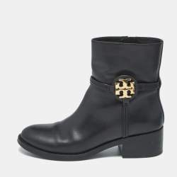مملوكة مسبقًا Tory Burch Miller Size 38 Black Leather Ankle Length Boots